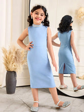 2pcs/Set Young Girl Elegant Lapel Collar Long Sleeve Belted Jacket & Sleeveless Dress Set